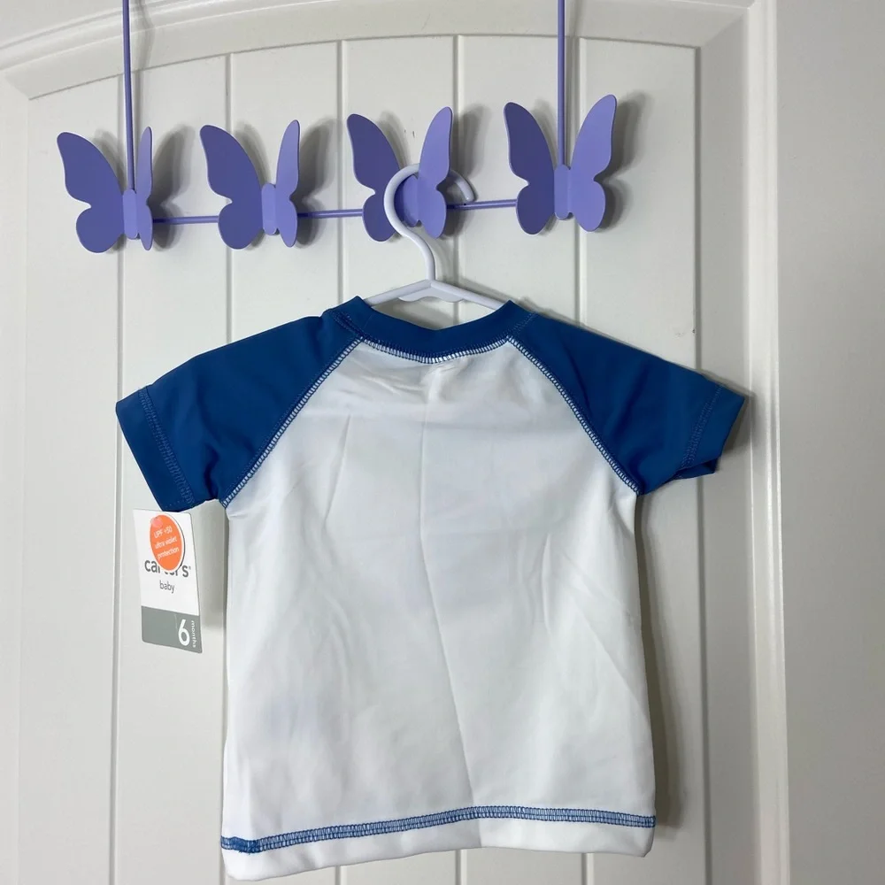 NEW Carter’s baby boy’s shark blue white stretch summer swim shirt pool beach 6M